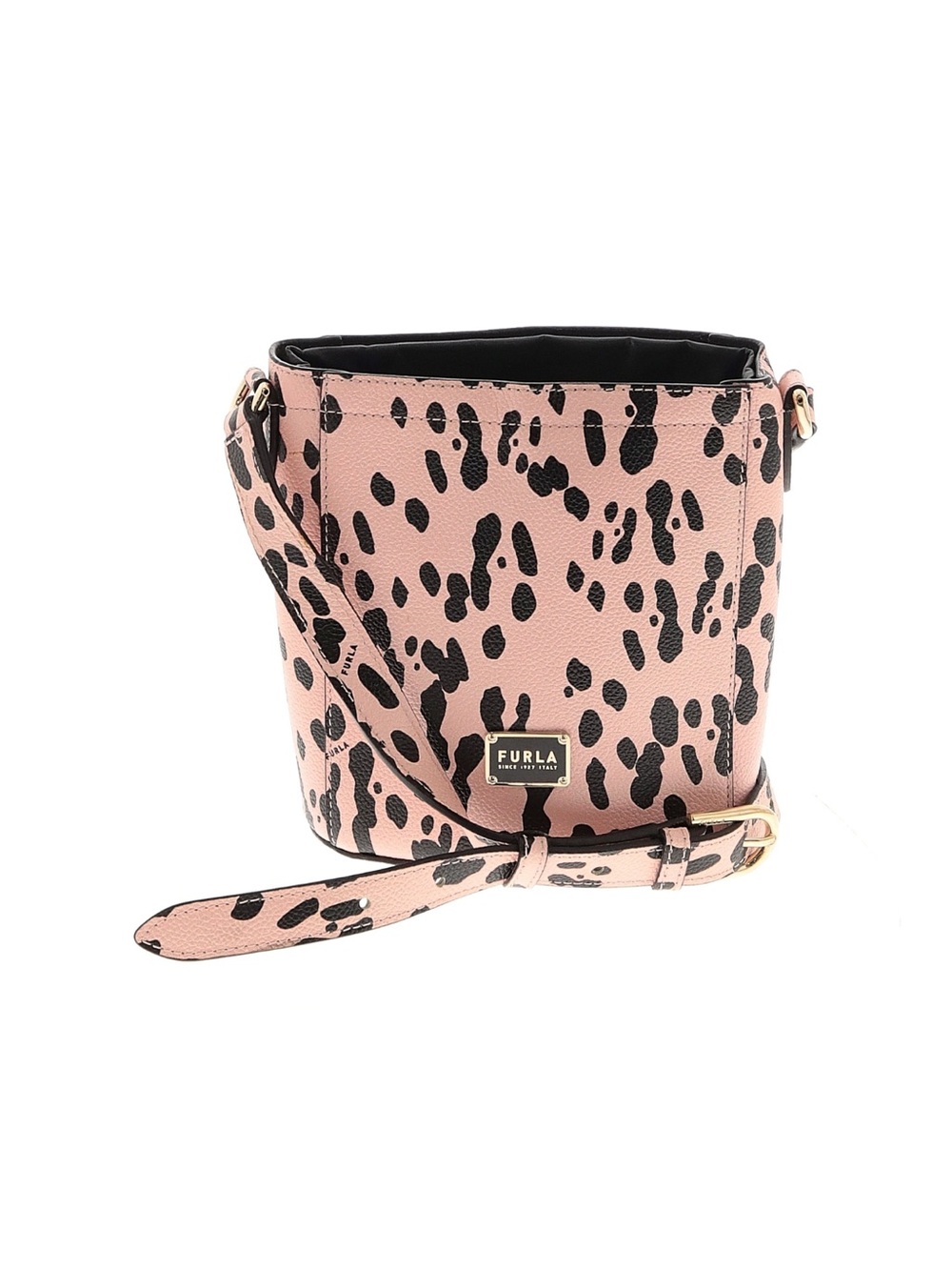 Furla Pink Leopard animal Print Crossbody Bucket Bag spotted
